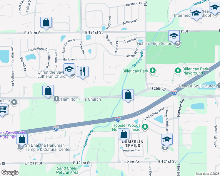 map of restaurants, bars, coffee shops, grocery stores, and more near 10862 Arvada Place in Fishers