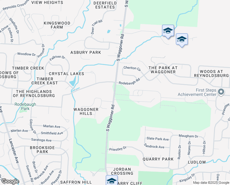map of restaurants, bars, coffee shops, grocery stores, and more near 555 South Waggoner Road in Reynoldsburg