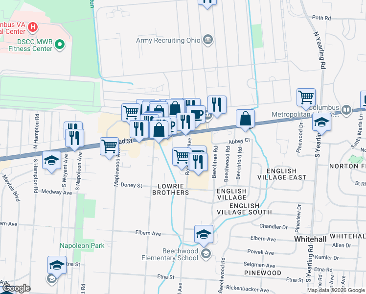 map of restaurants, bars, coffee shops, grocery stores, and more near 13 Robinwood Avenue in Whitehall