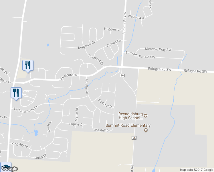 map of restaurants, bars, coffee shops, grocery stores, and more near 829 Warthling Drive in Reynoldsburg