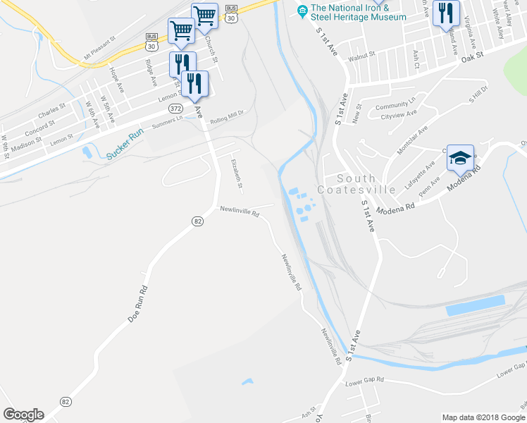 map of restaurants, bars, coffee shops, grocery stores, and more near 8 Jane Street in Coatesville