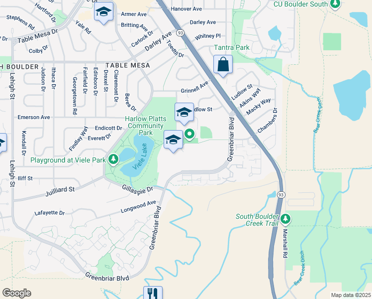 map of restaurants, bars, coffee shops, grocery stores, and more near 1500 Knox Drive in Boulder