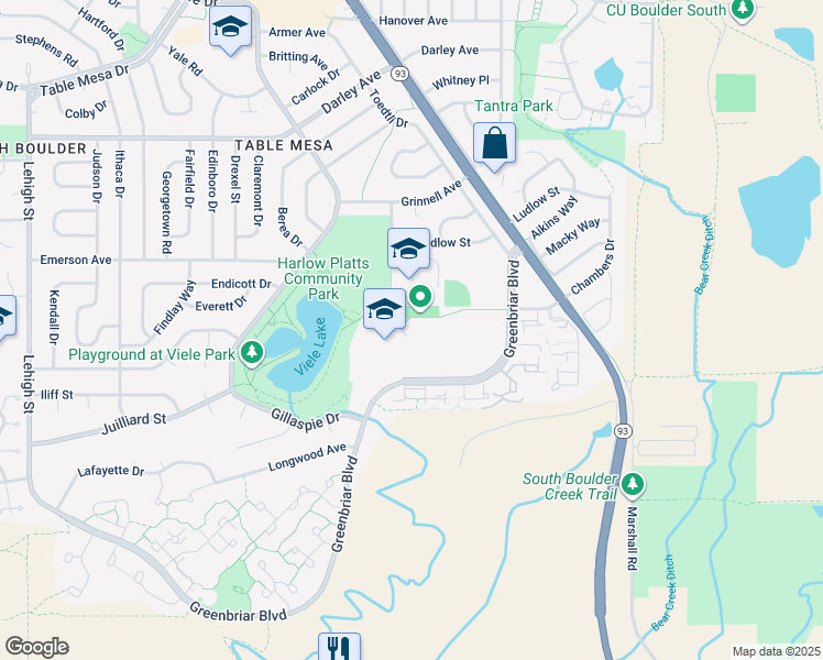 map of restaurants, bars, coffee shops, grocery stores, and more near 1500 Knox Drive in Boulder
