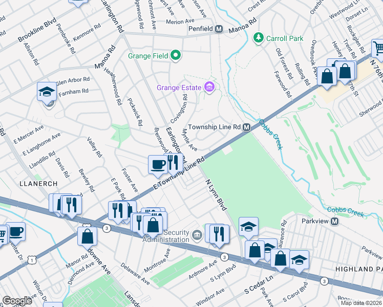 map of restaurants, bars, coffee shops, grocery stores, and more near 509 Bennington Road in Havertown