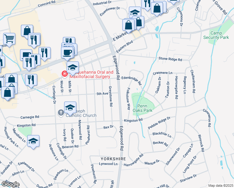 map of restaurants, bars, coffee shops, grocery stores, and more near 270 Edgewood Road in East York