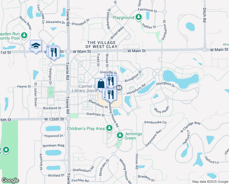 map of restaurants, bars, coffee shops, grocery stores, and more near 12842 Bird Cage Walk in Carmel