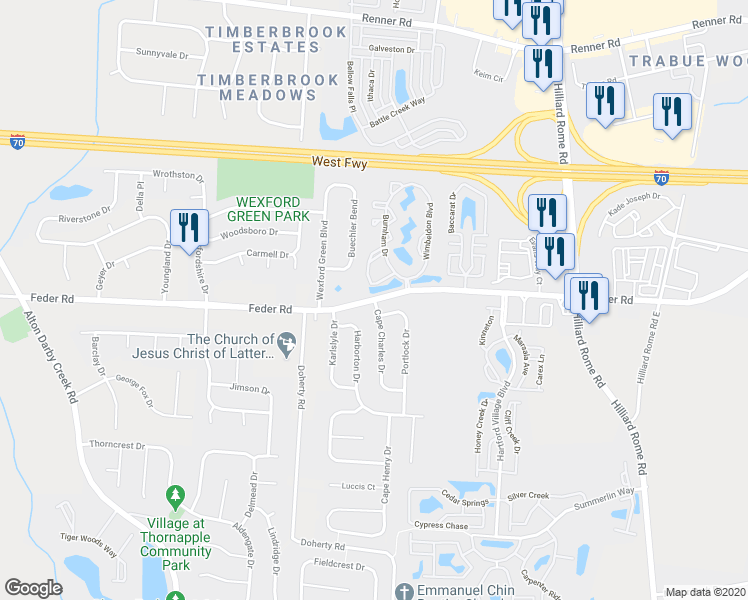 map of restaurants, bars, coffee shops, grocery stores, and more near Feder Rd & Cape Charles Dr in Columbus