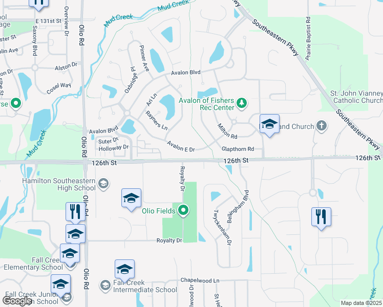 map of restaurants, bars, coffee shops, grocery stores, and more near 14146 Avalon East Drive in Fishers