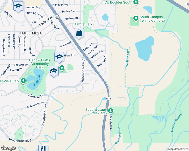 map of restaurants, bars, coffee shops, grocery stores, and more near 1415 Bradley Drive in Boulder