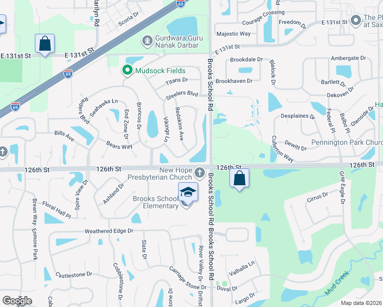 map of restaurants, bars, coffee shops, grocery stores, and more near 12665 Redskins Avenue in Fishers