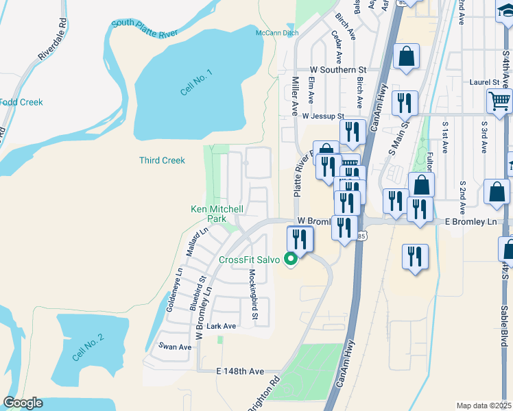 map of restaurants, bars, coffee shops, grocery stores, and more near 827 Pintail Avenue in Brighton