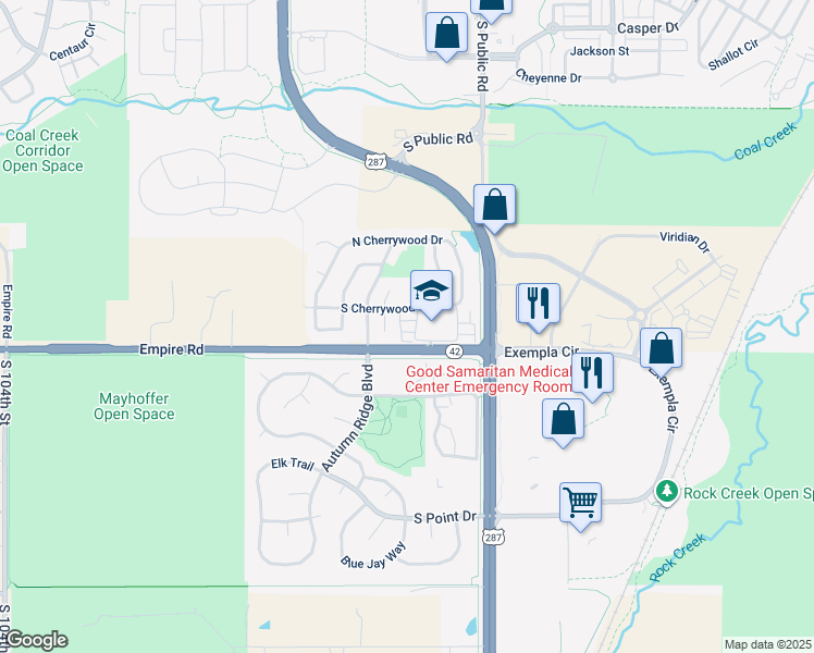 map of restaurants, bars, coffee shops, grocery stores, and more near 307 South Cherrywood Drive in Lafayette