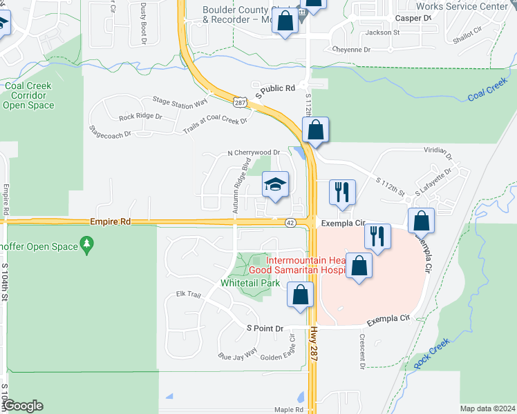 map of restaurants, bars, coffee shops, grocery stores, and more near 307 South Cherrywood Drive in Lafayette