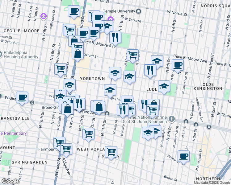 map of restaurants, bars, coffee shops, grocery stores, and more near in Philadelphia