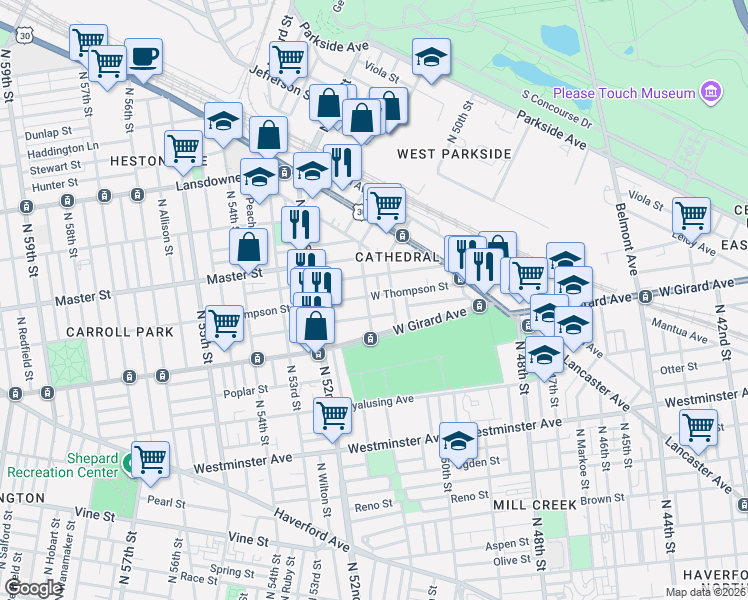 map of restaurants, bars, coffee shops, grocery stores, and more near in Philadelphia