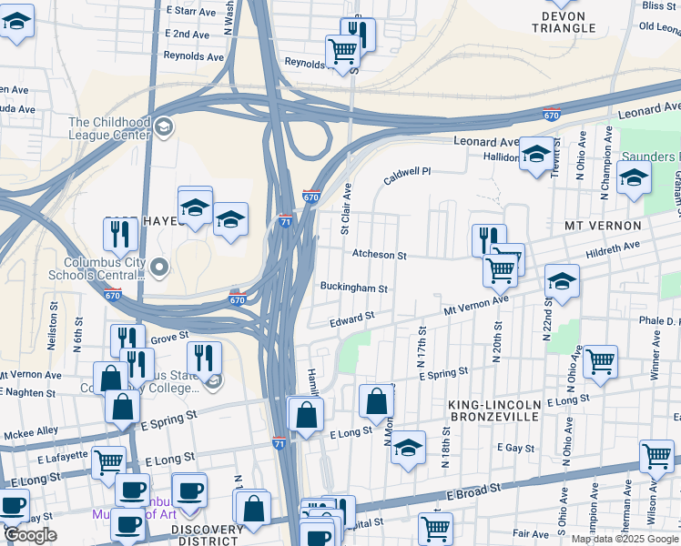 map of restaurants, bars, coffee shops, grocery stores, and more near 436 Hamilton Avenue in Columbus