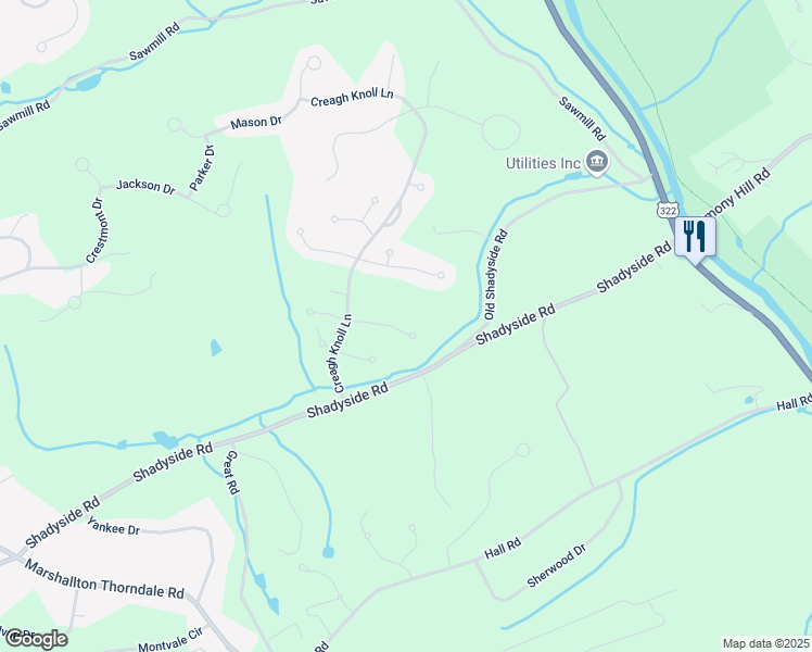 map of restaurants, bars, coffee shops, grocery stores, and more near 1119 New Hampshire Lane in Chester County