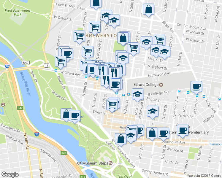 map of restaurants, bars, coffee shops, grocery stores, and more near 914 North Taney Street in Philadelphia