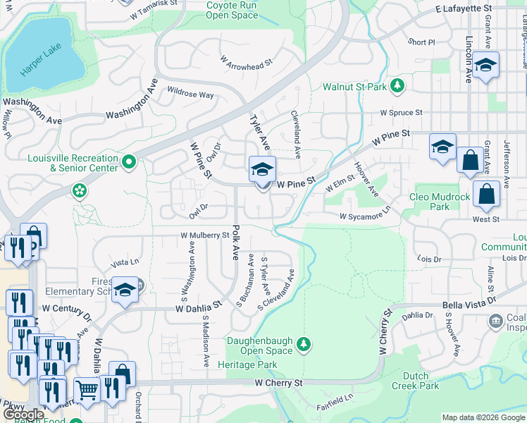 map of restaurants, bars, coffee shops, grocery stores, and more near 387 Buchanan Court in Louisville