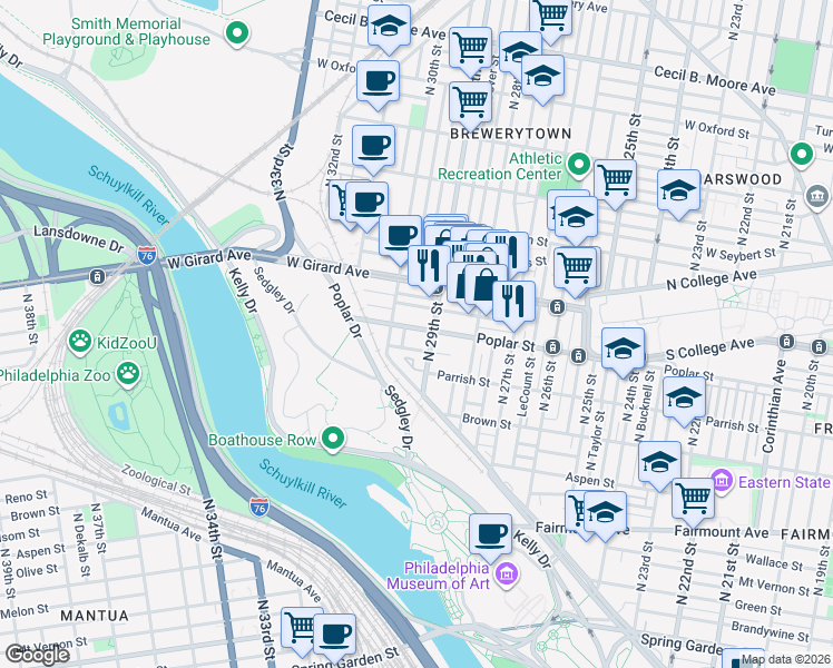 map of restaurants, bars, coffee shops, grocery stores, and more near in Philadelphia