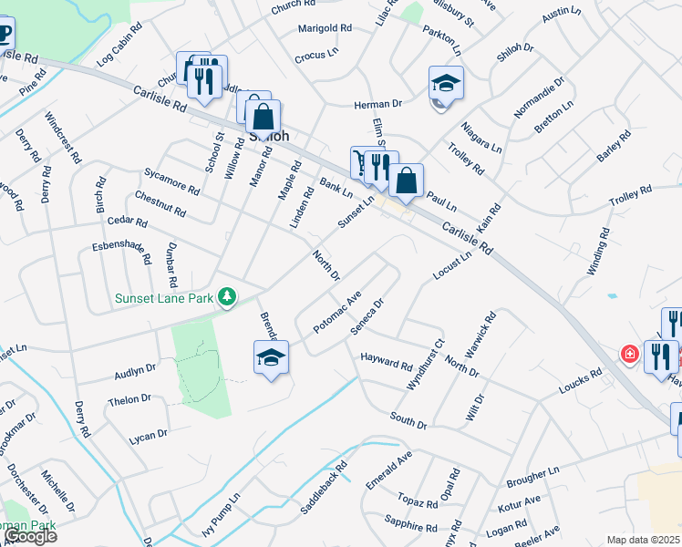map of restaurants, bars, coffee shops, grocery stores, and more near 2375 Heather Road in York