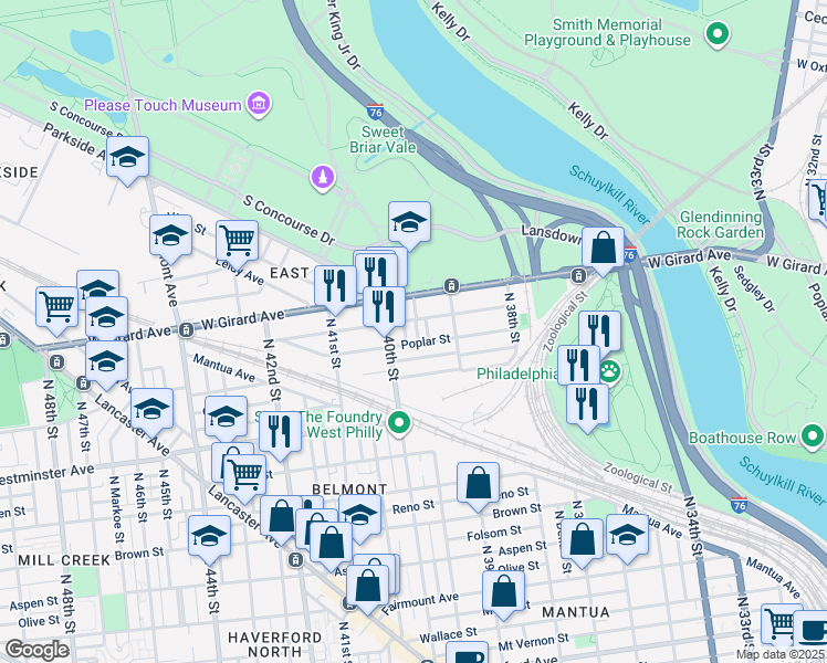 map of restaurants, bars, coffee shops, grocery stores, and more near 1114 Union Street in Philadelphia