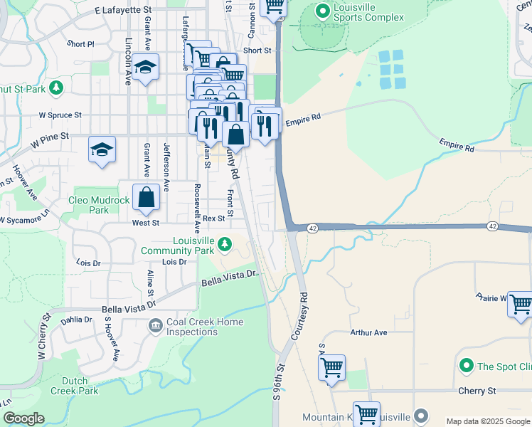 map of restaurants, bars, coffee shops, grocery stores, and more near 258 Clementina Street in Louisville