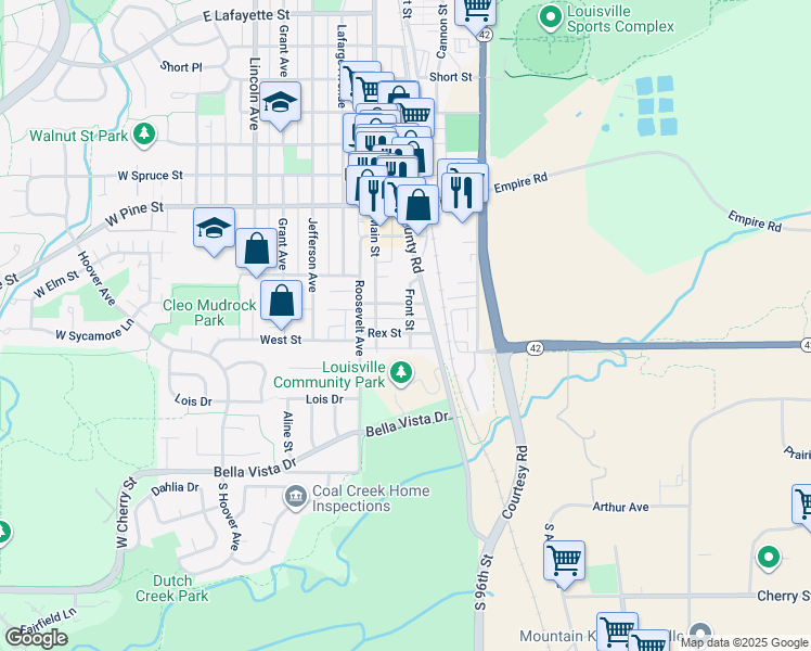 map of restaurants, bars, coffee shops, grocery stores, and more near 1000 Parkview Street in Louisville