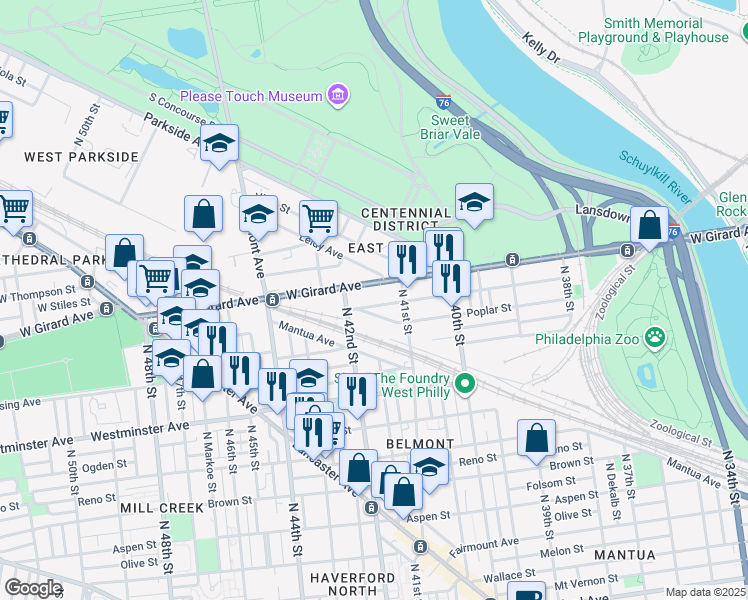 map of restaurants, bars, coffee shops, grocery stores, and more near in Philadelphia