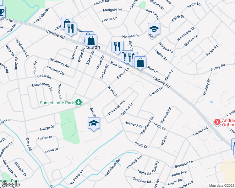 map of restaurants, bars, coffee shops, grocery stores, and more near 2375 Heather Road in York