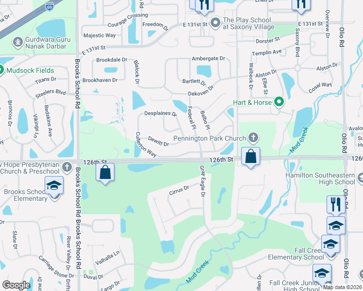 map of restaurants, bars, coffee shops, grocery stores, and more near 12992 Dewitt Drive in Fishers