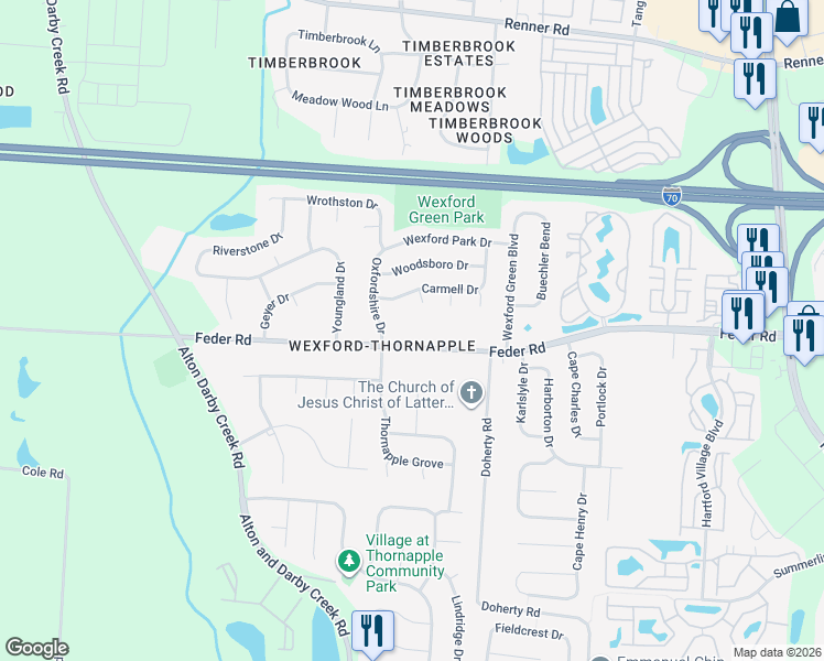 map of restaurants, bars, coffee shops, grocery stores, and more near 6206 Feder Road in Columbus