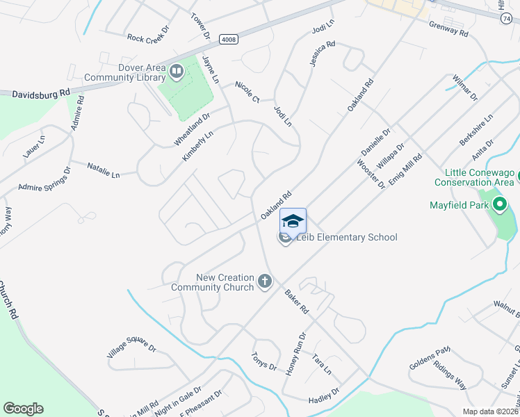 map of restaurants, bars, coffee shops, grocery stores, and more near 2894 Oakland Road in Dover