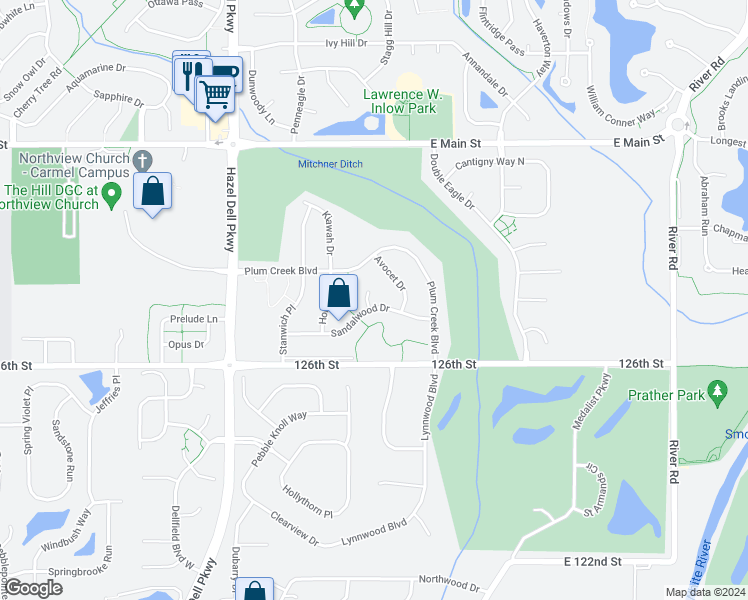 map of restaurants, bars, coffee shops, grocery stores, and more near 12651 Cerromar Court in Carmel