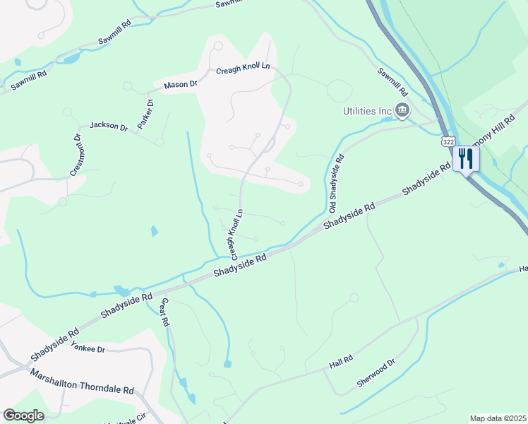 map of restaurants, bars, coffee shops, grocery stores, and more near 1115 New Hampshire Lane in Chester County
