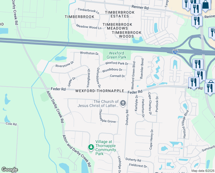 map of restaurants, bars, coffee shops, grocery stores, and more near 6206 Feder Road in Columbus