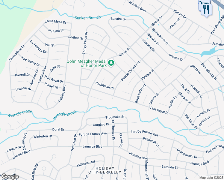 map of restaurants, bars, coffee shops, grocery stores, and more near 4 Caribbean Street in Toms River