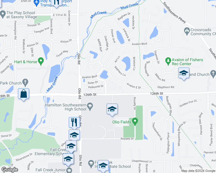 map of restaurants, bars, coffee shops, grocery stores, and more near 12708 Tamworth Drive in Fishers