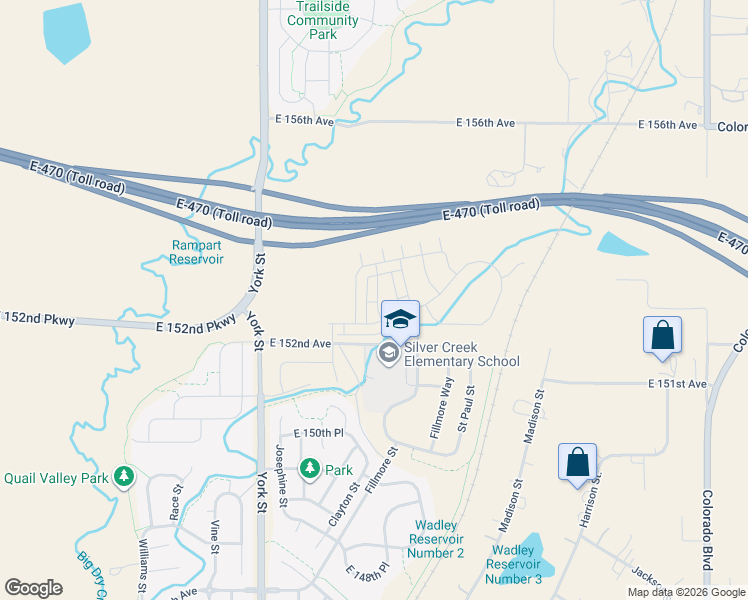 map of restaurants, bars, coffee shops, grocery stores, and more near in Thornton