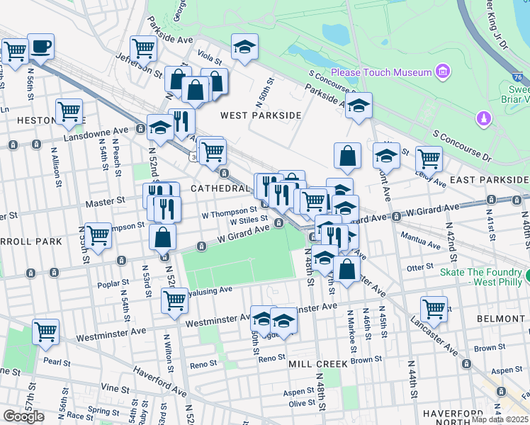 map of restaurants, bars, coffee shops, grocery stores, and more near in Philadelphia