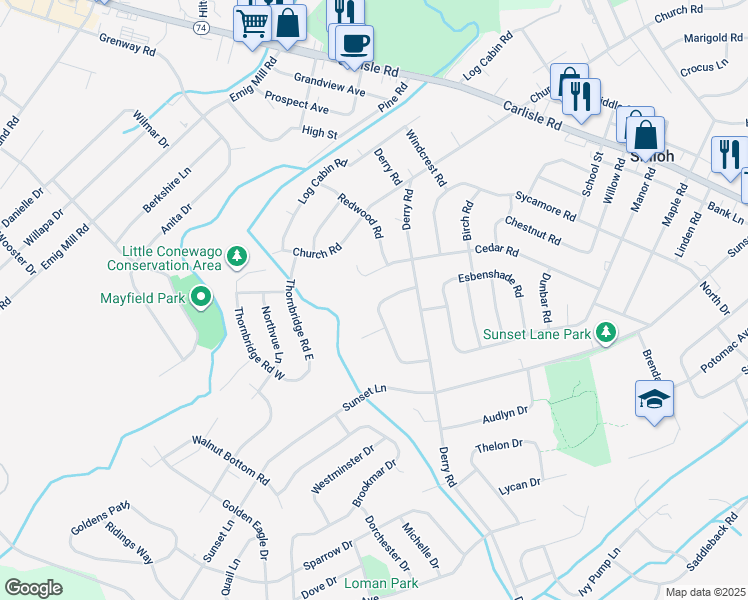 map of restaurants, bars, coffee shops, grocery stores, and more near 2152 Twin Brooks Drive in York