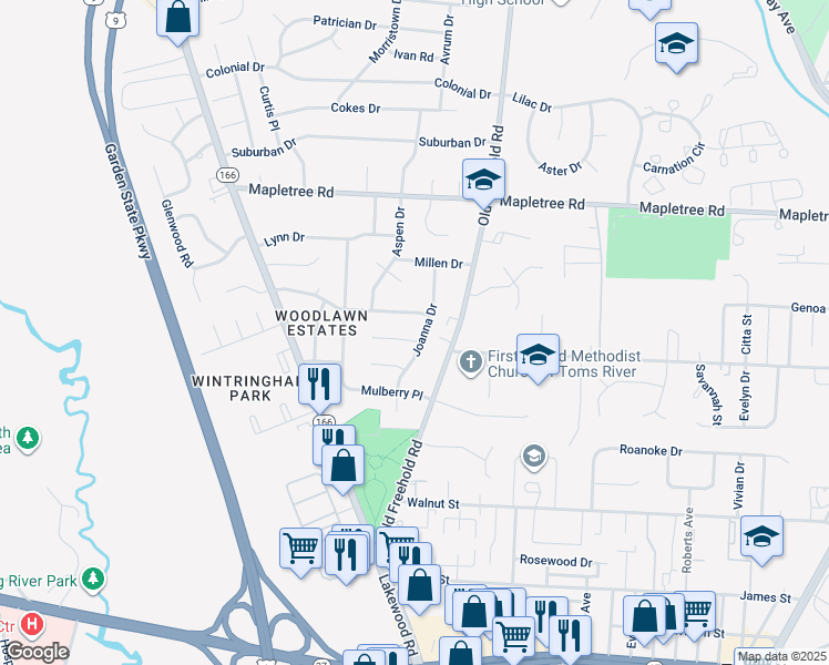 map of restaurants, bars, coffee shops, grocery stores, and more near 78 Theresa Court in Toms River