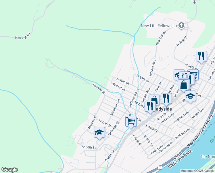 map of restaurants, bars, coffee shops, grocery stores, and more near 595 West 42nd Street in Shadyside