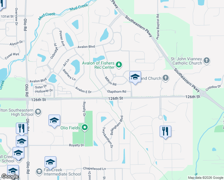 map of restaurants, bars, coffee shops, grocery stores, and more near 14404 Glapthorn Road in Fishers