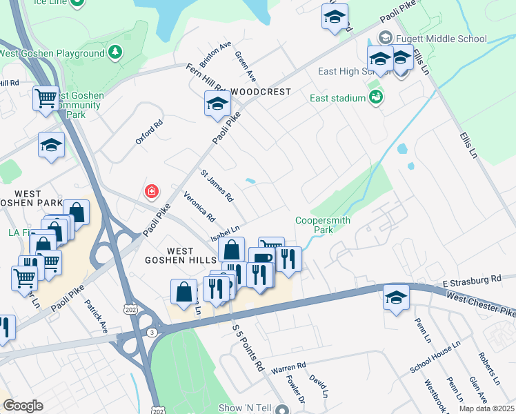 map of restaurants, bars, coffee shops, grocery stores, and more near 323 Wellington Road in West Chester
