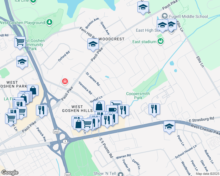 map of restaurants, bars, coffee shops, grocery stores, and more near 323 Wellington Road in West Chester