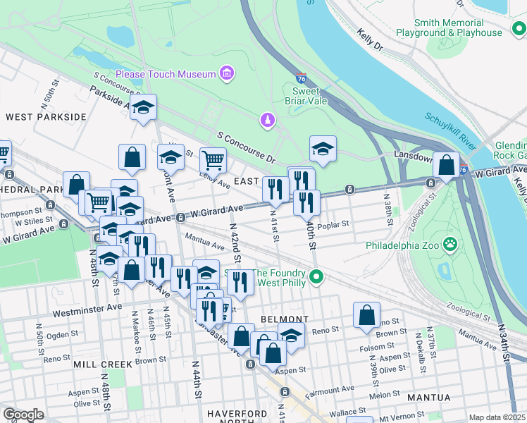 map of restaurants, bars, coffee shops, grocery stores, and more near in Philadelphia