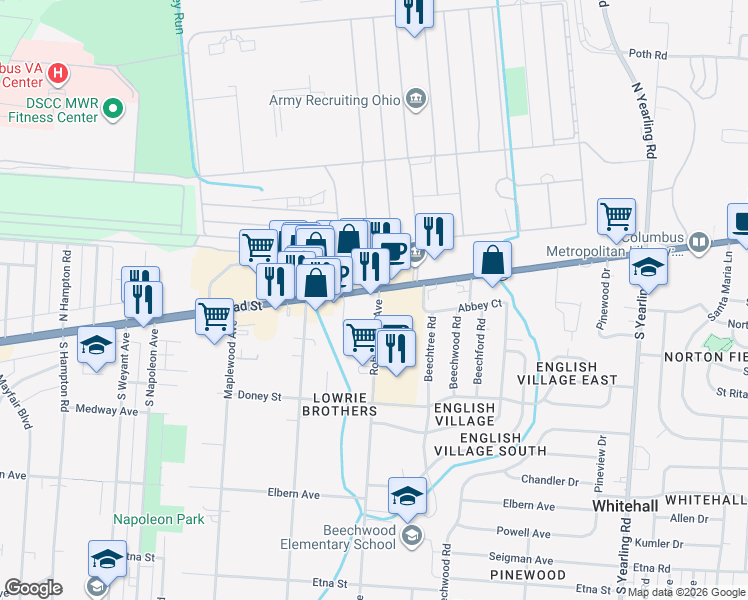 map of restaurants, bars, coffee shops, grocery stores, and more near 13 Robinwood Avenue in Whitehall