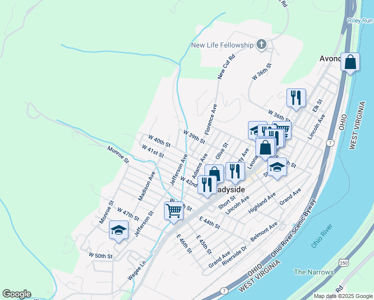 map of restaurants, bars, coffee shops, grocery stores, and more near 3997 Jamison Avenue in Shadyside