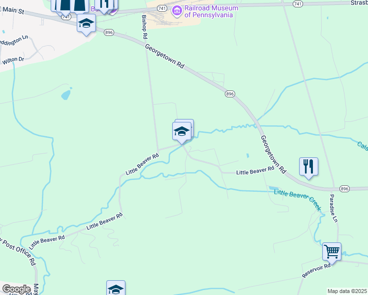 map of restaurants, bars, coffee shops, grocery stores, and more near 43 Little Beaver Rd in Strasburg